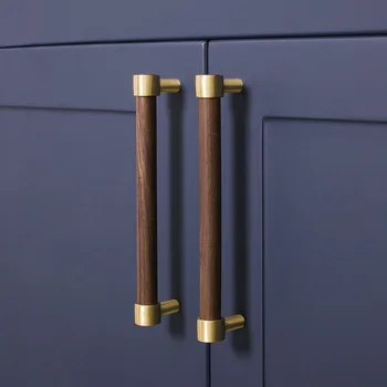 

Cabinet door handle Brass+real wood handles wardrobe cabinet handle drawer small knob furniture hardware kitchen accessoriesi