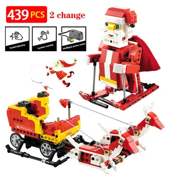 

C51034 439pcs Santa Snowmobile Building Block Brick Cracking Take Smart Sound And Light Sensing Children's educational toys
