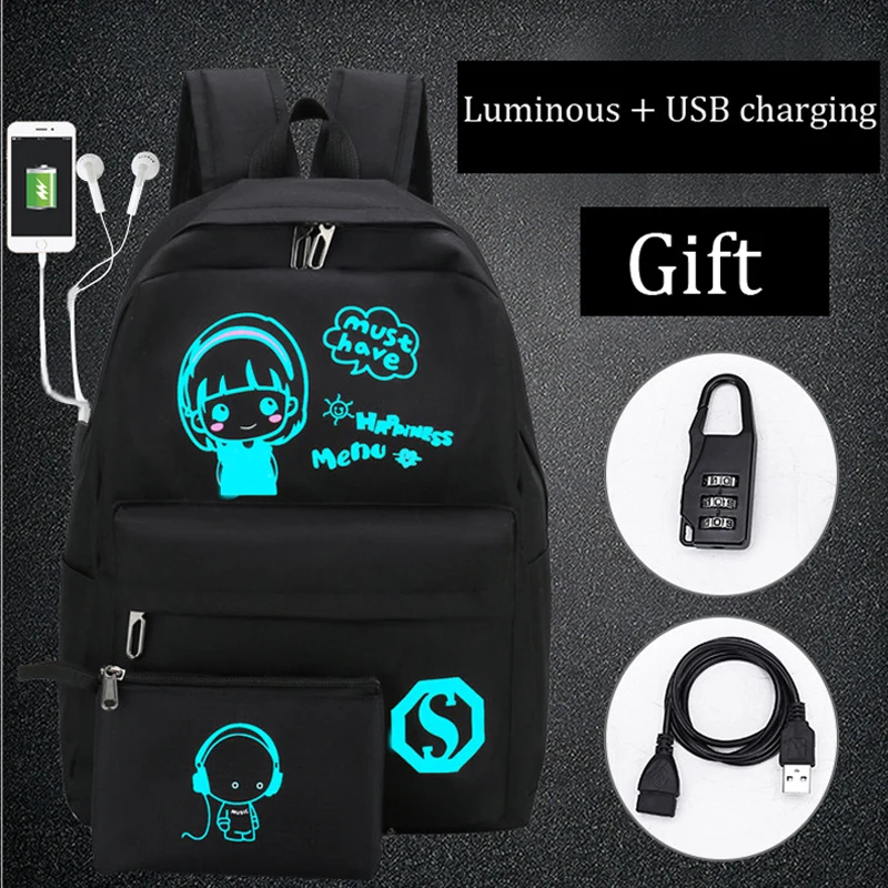 

2019 New Men's Luminous Smart Backpack USB Charging Port Headset Hole Casual Anti-theft Female College Wind Student Bag #197317