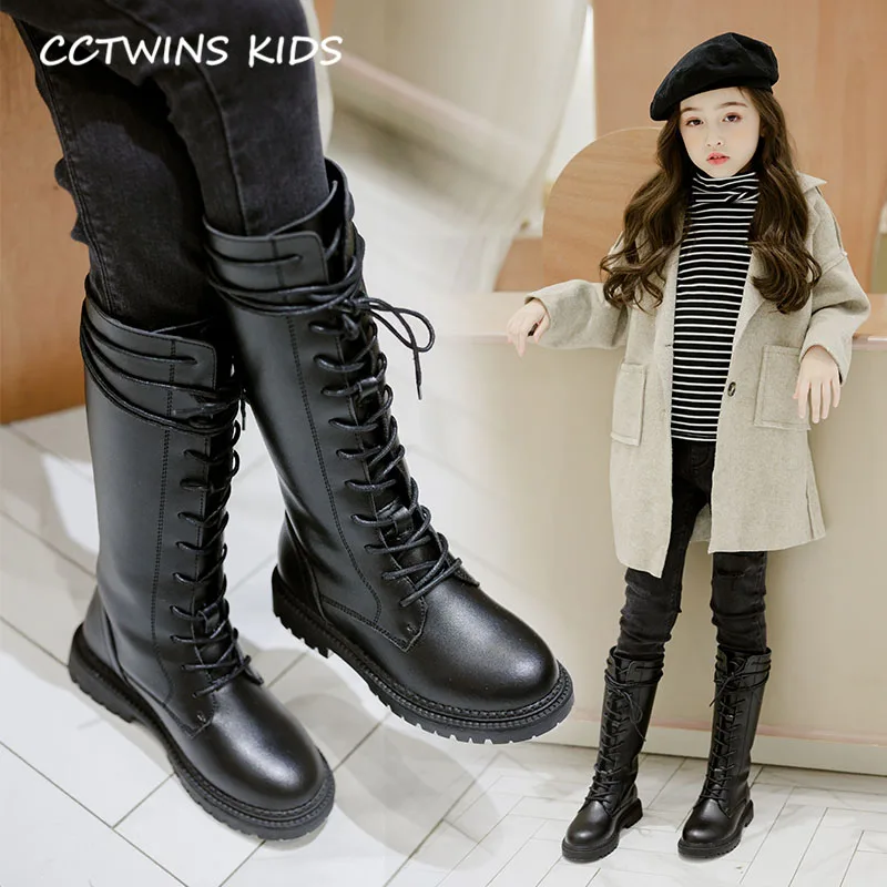 CCTWINS/детская обувь; коллекция года; зимняя обувь для девочек из искусственной кожи; Детские Модные сапоги до колена; Детские брендовые теплые сапоги; Цвет Черный; HB065