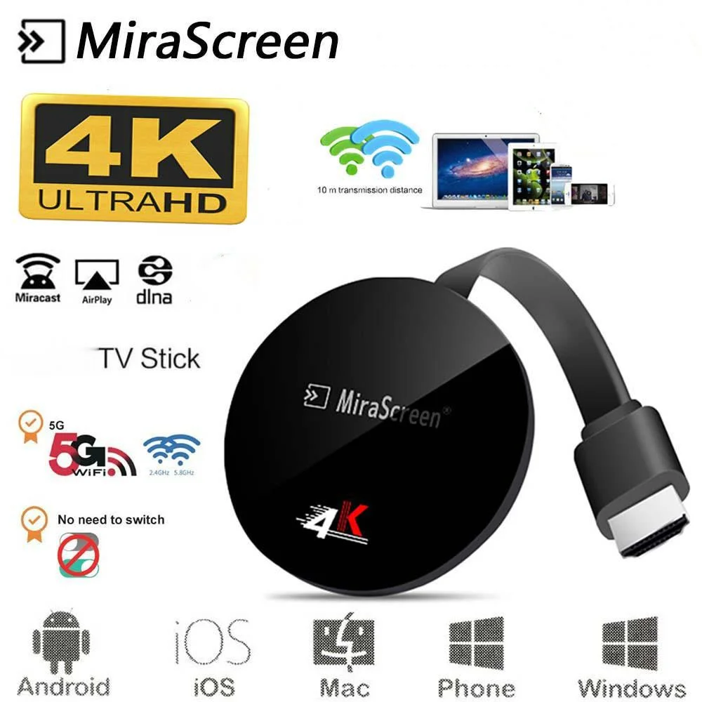 MiraScreen TV Stick Box 2 4G 5G 4K цифровой ключ для ТВ Miracast Airplay Беспроводной Wi-Fi дисплей IOS Windows