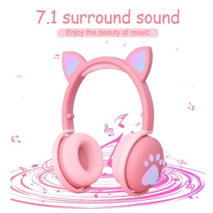 LED Cat Ear Headphones Bluetooth 5 0 Young People Kids Headset Support TF Card 3 5mm Plug With Mic Earphone For Chrismas Gift