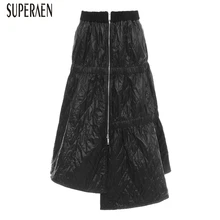 SuperAen европейские Хлопковые женские юбки, Необычные одноцветные повседневные женские юбки на шнурке с эластичной резинкой на талии, новинка