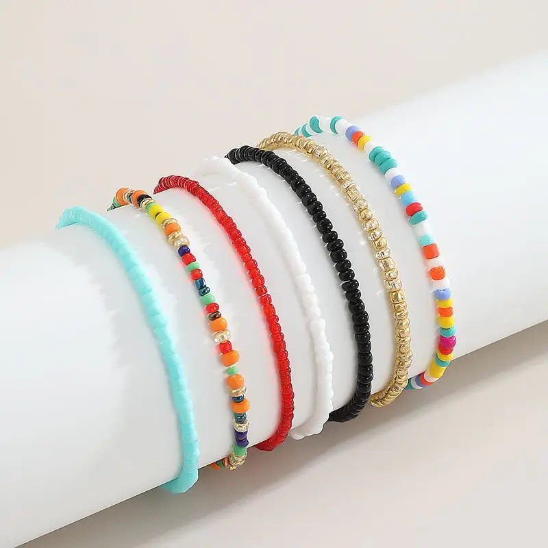 Beads Anklet Bead Bracelet Fashion Accessories Bohemian Colorful Beads Anklets for Women Handmade Elasticity Foot Jewelry Summer Beach Barefoot