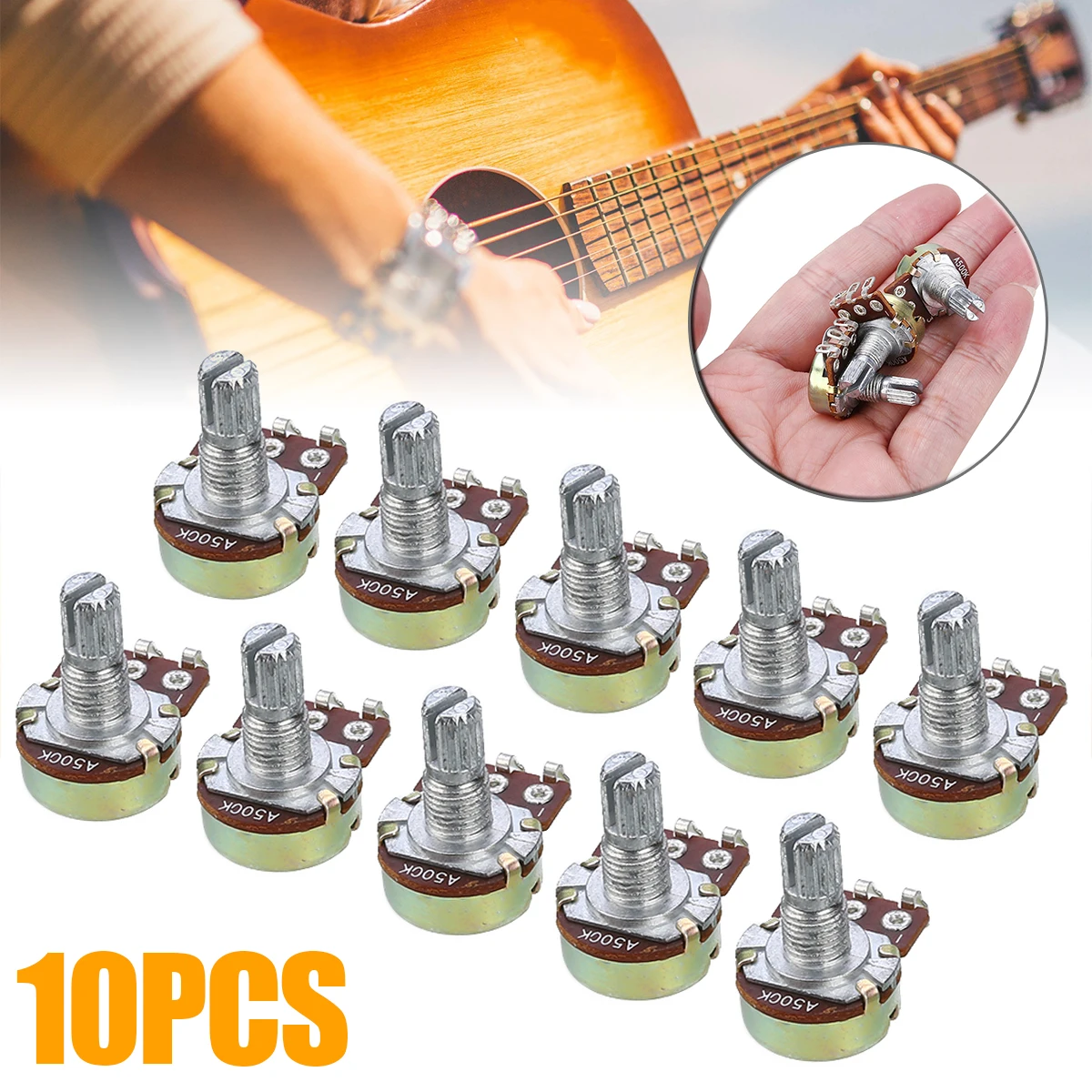 10pcs Guitar Mini Control Pots A500K Short Split Shaft Linear Taper Potentiometers Guitar Tone Potentiometer