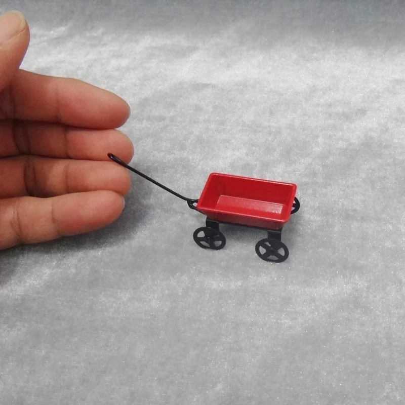 1: 12 Dollhouse Model Accessories Red Iron Art Luggage Trolley Trailer Scene Decoration
