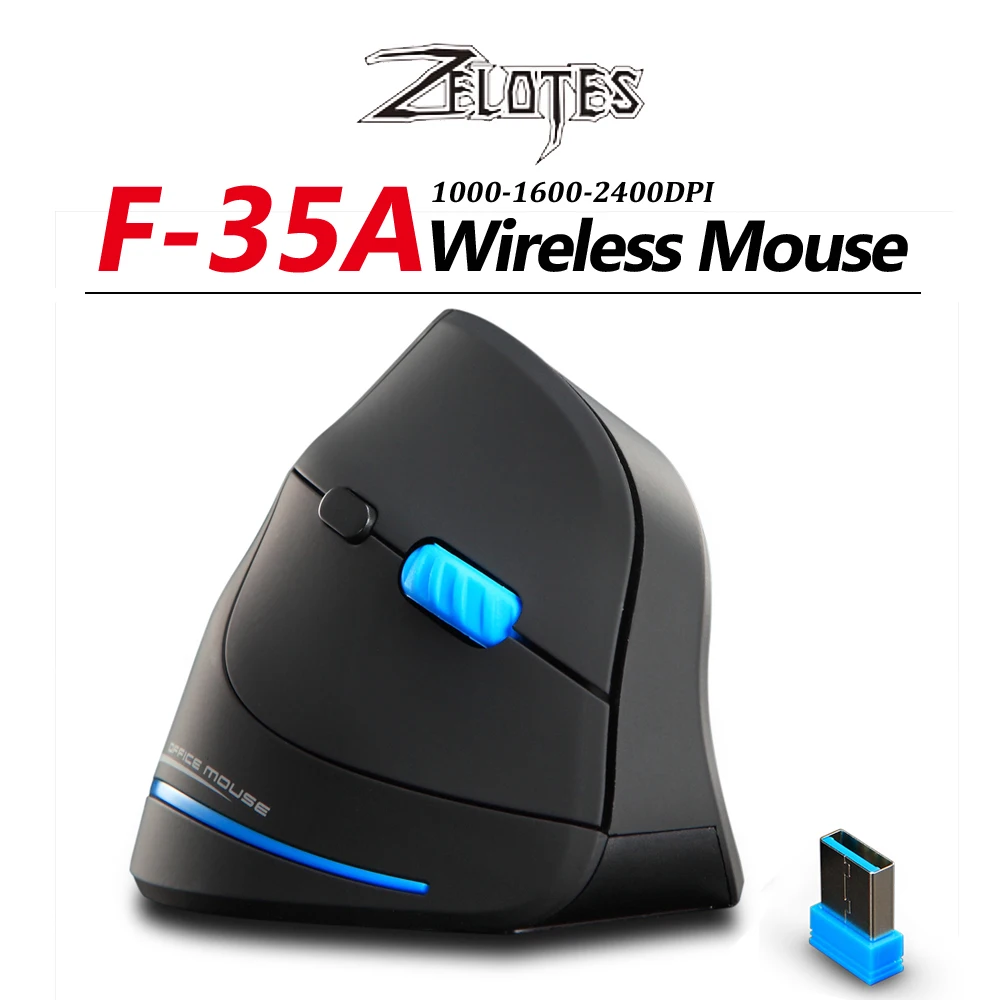 ZELOTES – souris de jeu verticale F 35A, 2400 DPI, optique sans fil 2.4 ...