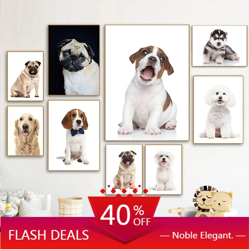 かわいいプードルハスキーパグペット犬ポスター印刷壁の芸術クリスマスのキャンバス絵画アニメdecorativ画像家の装飾家の装飾 Aliexpress ホーム ガーデン