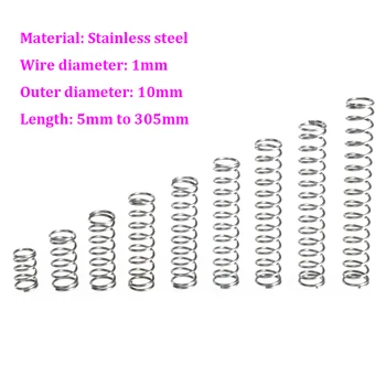 

Wire Dia 1mm Stainless Steel Compression Spring OD 10mm Pressure Spring Length 5mm - 305mm
