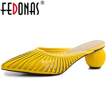 

FEDONAS New Fashion Strange Heels Shoes Women Pumps Women Spring Summer Party Shoes Point Toe Genuine Leather Sweet Shoes Woman
