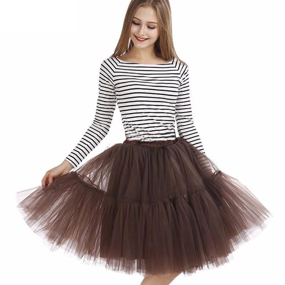Пособия по немецкому языку карнавальный костюм из 5 слоев; Тюлевая юбка Винтаж миди Тюлевая юбка для детей модная одежда для девочек плиссированные юбки Для женщин вечерние платье принцессы юбка-американка - Цвет: 7167 Coffee