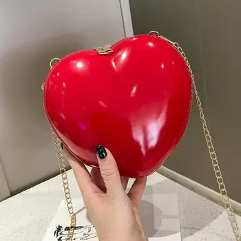 

Casual Solid Color Girls Love Heart Shaped Crossbody Handbag Women Romantice Love Shoulder Chain Messenger Crossbody Handbags