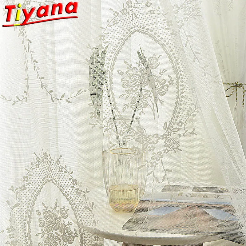 Flower Disc Yarn White Lace Tulle Curtains for Living Room Princess Window Drapes for Balcony Kitchen X-M190#20