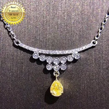 شراء18K عقد ذهب طبيعي 0.12ct الماس الأصفر و 0.19ct الماس الأبيض قلادة 001