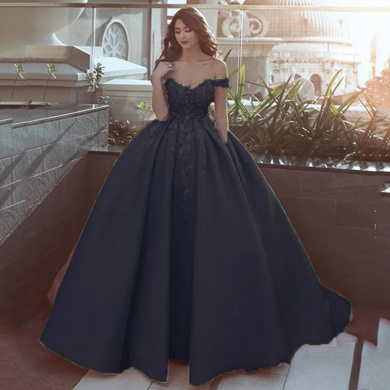 Черный Lorie Розовые Свадебные платья Бальные платья Vestido de novia атласные с открытыми плечами Свадебные платья невесты Бохо многоцветные - Цвет: Черный