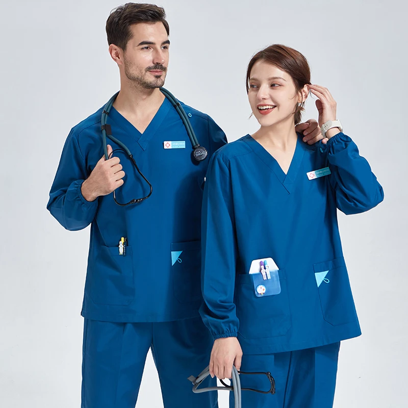 Uniforme Medical Nurse Uniform Scrub Set Women and Men's Modern V Neck Top and Pant Hospital Workwear Doctor Suits 202 01