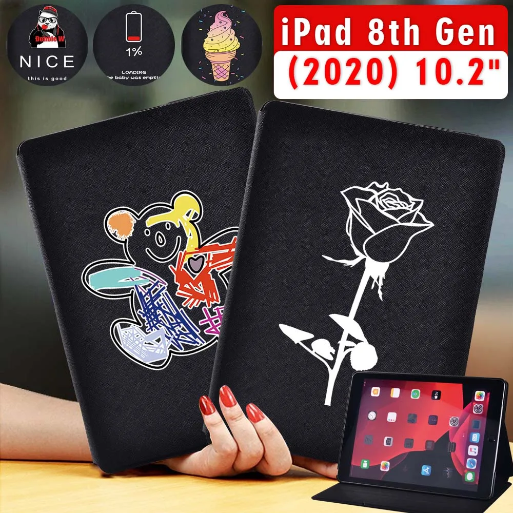 

For Apple Ipad 8 2020 8th Gen 10.2 Inch Tablets Case Pu Leather Anti-Fall Foldable Tablet Protective Case + Free Stylus
