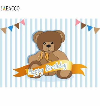 

Laeacco Happy Birthday Teddy Bear Photography Backgrounds Customized Vinyl Photophone Photographic Backdrops For Photo Studio