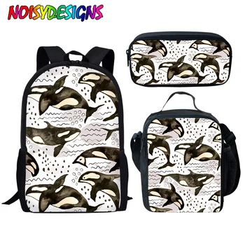 

NOISYDESIGNS Children Ocean World Printing School Bags for Kids Dolphin Pattern School Bag Boy Girls 3pcs/set Schoolbag Students