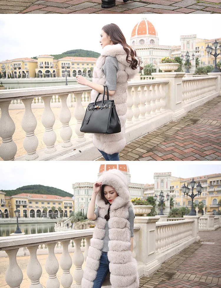 Роскошный Норковый жилет из искусственного меха XXL Женские пальто зима manteau femme hiver длинный жилет с капюшоном жилет из искусственного меха Gilet FW132