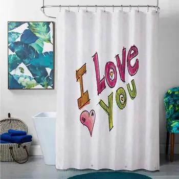 

Shower Curtains Prime I Love You,Hand Drawn Illustration Colorful Calligraphy with Phrase I Love You and Hearts, Multicolor,W69