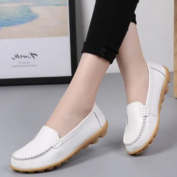 

New Moccasins Women Flats Summer Woman Loafers Genuine Leather Female Shoes Slip On Nurse Ballet Ladies Shoes Big Size 35-44