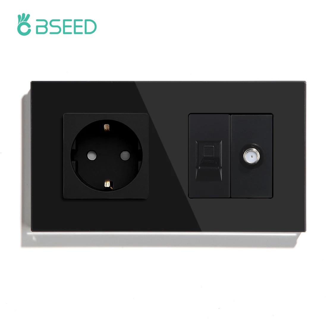 BSEED EU 표준 벽 소켓, PC ST 소켓 크리스탈 유리 패널 화이트 블랙 골든 CAT5 인터넷 위성 전원 소켓