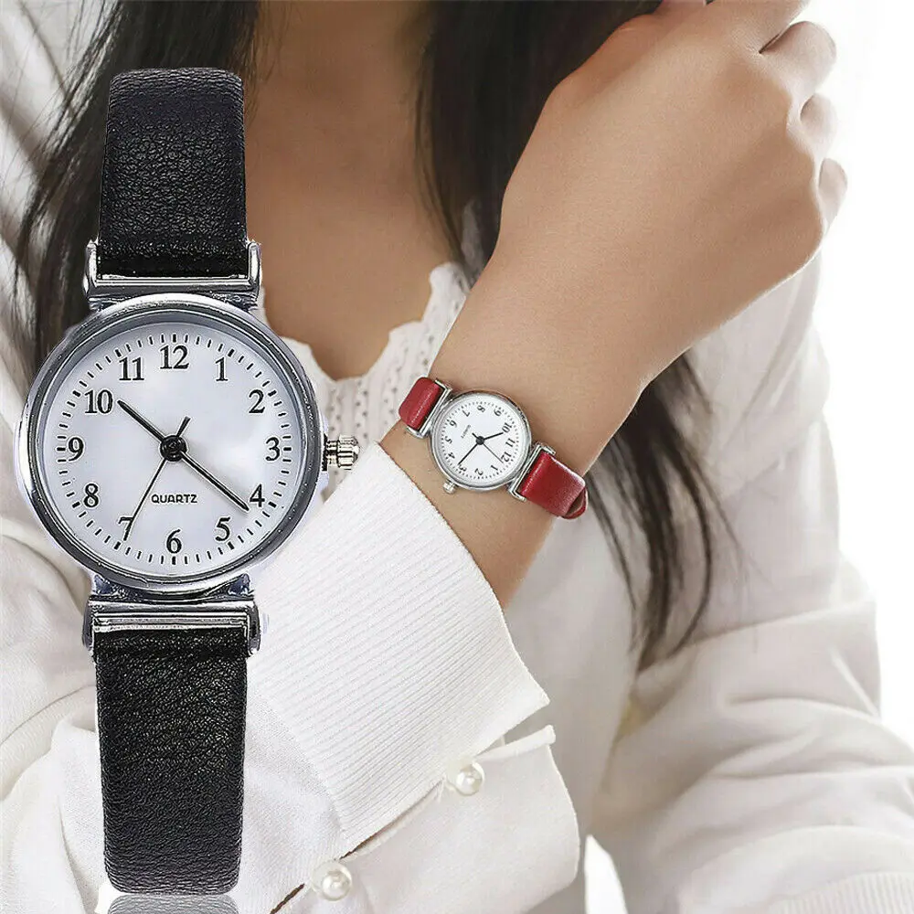 Classic Women's Casual Quartz Leather Band Strap Watch Round Analog Clock Wrist Watches afbeelding