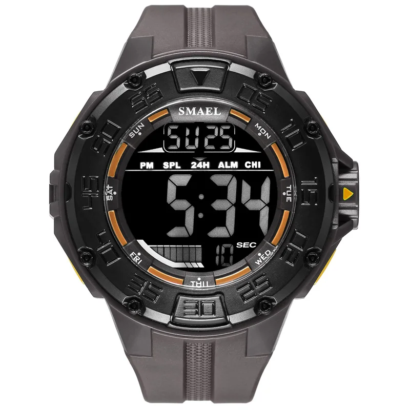gray SMAEL 1543 Мужские Цифровые часы с большим циферблатом, военные спортивные часы, хронограф, задний светильник, водонепроницаемые мужские наручные часы, Автоматическая Дата - Цвет: gray
