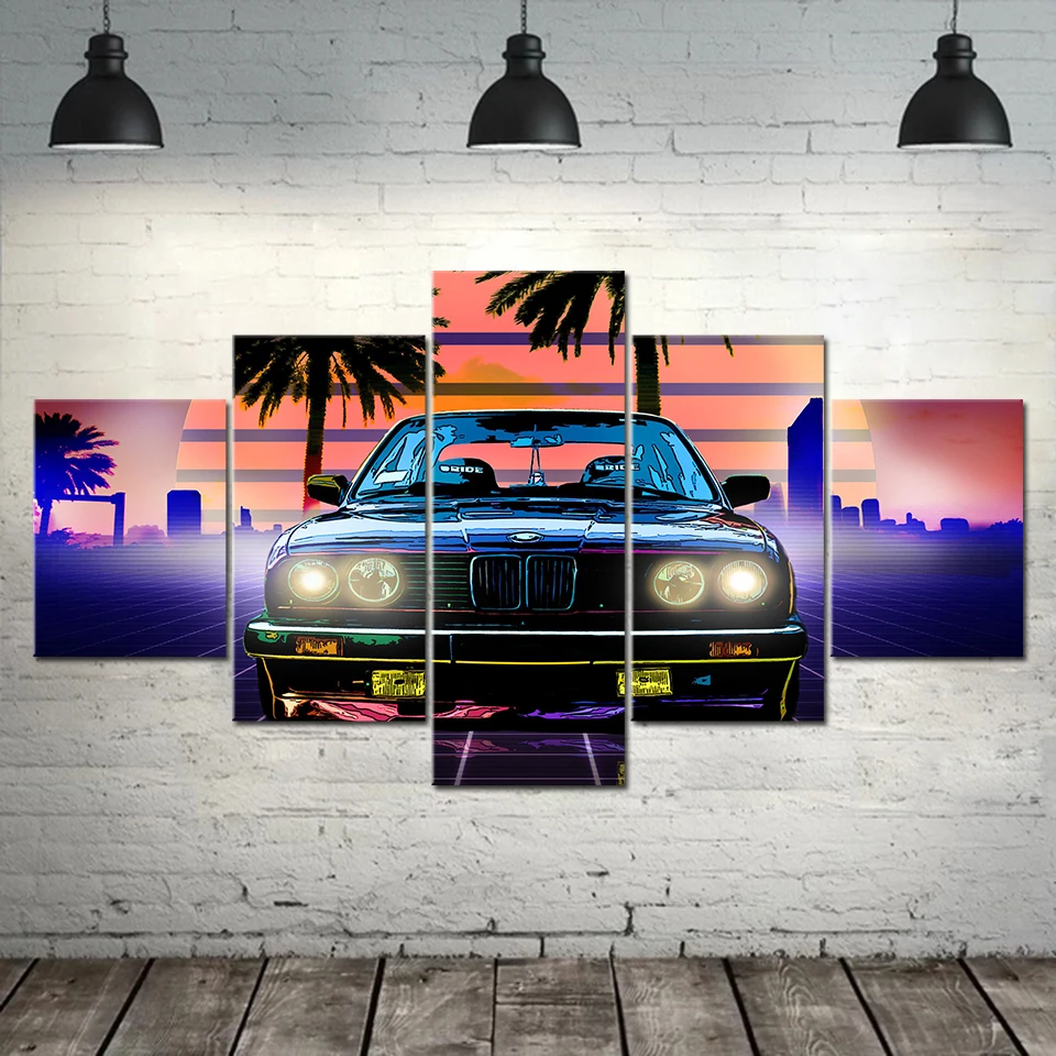

Wall Art 5 Piece Modular Picture Modern Painting BMW E3 Car Classic Retro Poster Canvas Print Living Room Home Decor