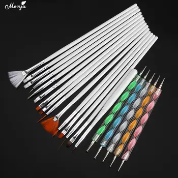 

Monja 20Pcs/Set Nail Art Acrylic UV Gel Extension Builder Painting Pattern Drawing Brush Kit Rhinestone Bead Dotting Picking Pen