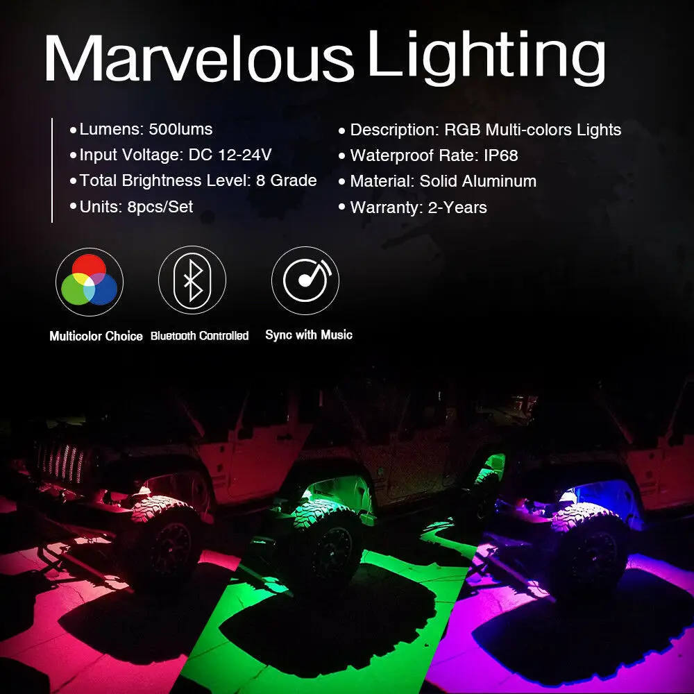 MICTUNING 8 капсул/комплект RGB светодиодный Рок светильник Управление работы при