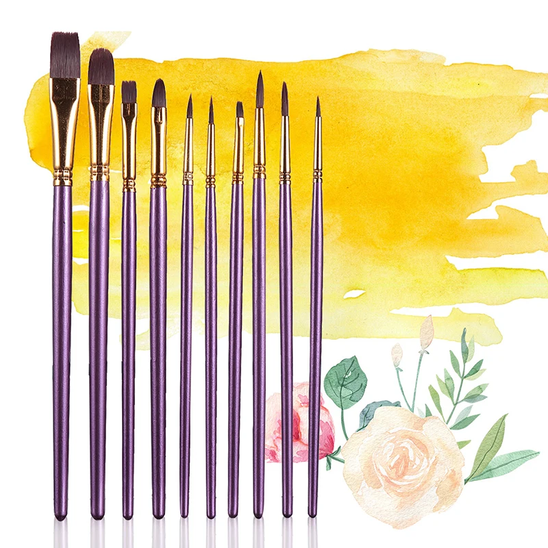 

10 Pcs/set Nylon Hair Watercolor Paint Brushes Different Shape Gouache Pen Acrylic Oil Painting Brush For Students Art Supplies