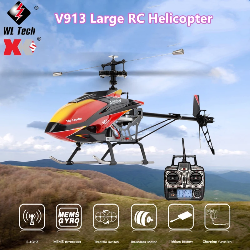 WLtoys V913 4CH Brushless RC Helicopter 2.4GHz Remote Control Anti-Fall 70CM Rc Helicopters Build-in Gyro Model Outdoor Toys