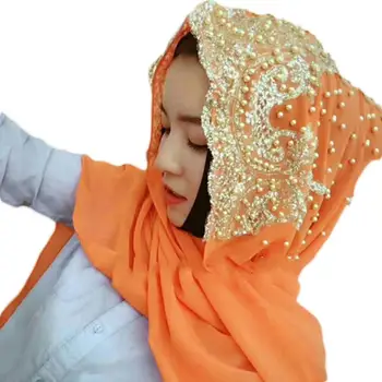

Fashion Women Bead Decor Islam Muslim Ramadan Hijab Wrap Shawl Scarf Accessory Beading accessory breathable and lightweight gift