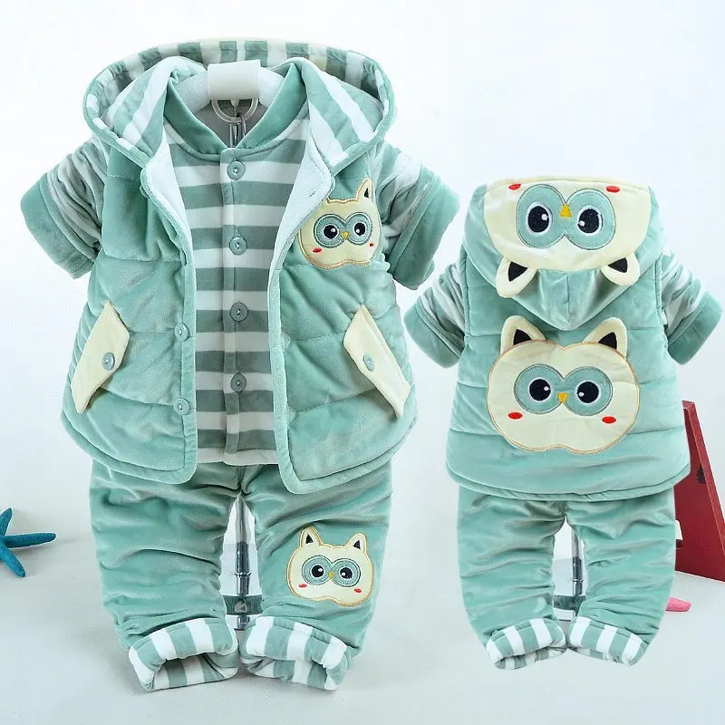 

Baby boys warm clothing sets winter newborn cotton cartoon vest+tops+pants 3pcs cute suits for bebe girls toddler thick outfits