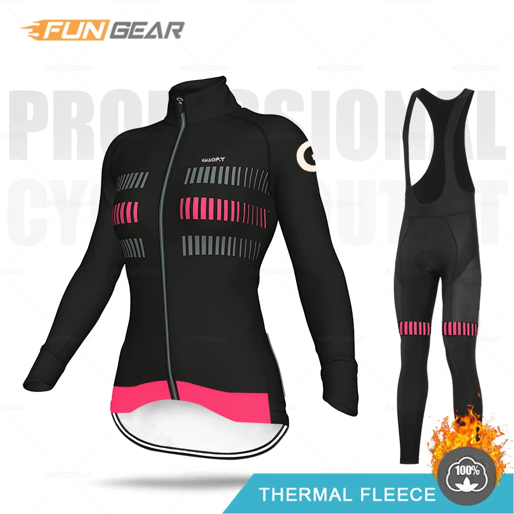 Bib Set Ropa Ciclismo зимняя одежда для велоспорта Женская Термальная флисовая майка комплект одежды с длинными рукавами теплый комбинезон для шоссейного велосипеда - Цвет: Bib Set