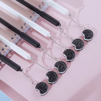 

36 pcs/lot Creative Biscuit Pendant Gel Pen Cute white Black 0.5mm neutral pens Stationery gift School Office writing Supplies