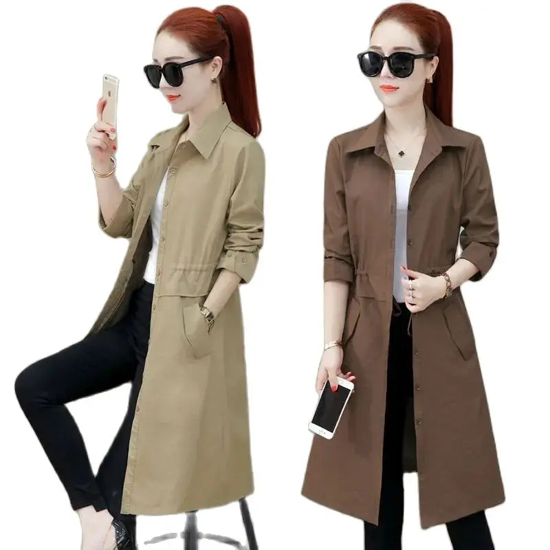 

Women's Windbreaker Coat Mid-long New Spring Autumn fashion Coat Tuck Your Waist Thin Single Breasted All-match ladiesjacket