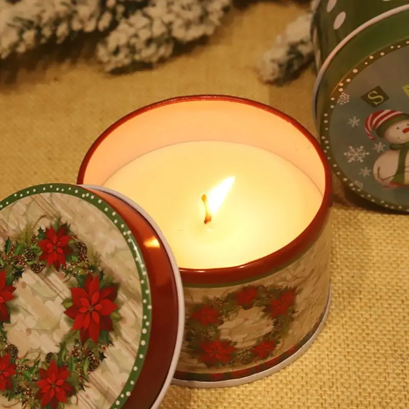 Рождественская жестяная коробка ароматы, Ароматерапия Ароматические Свечи Натуральный Соевый Воск Путешествия L69B