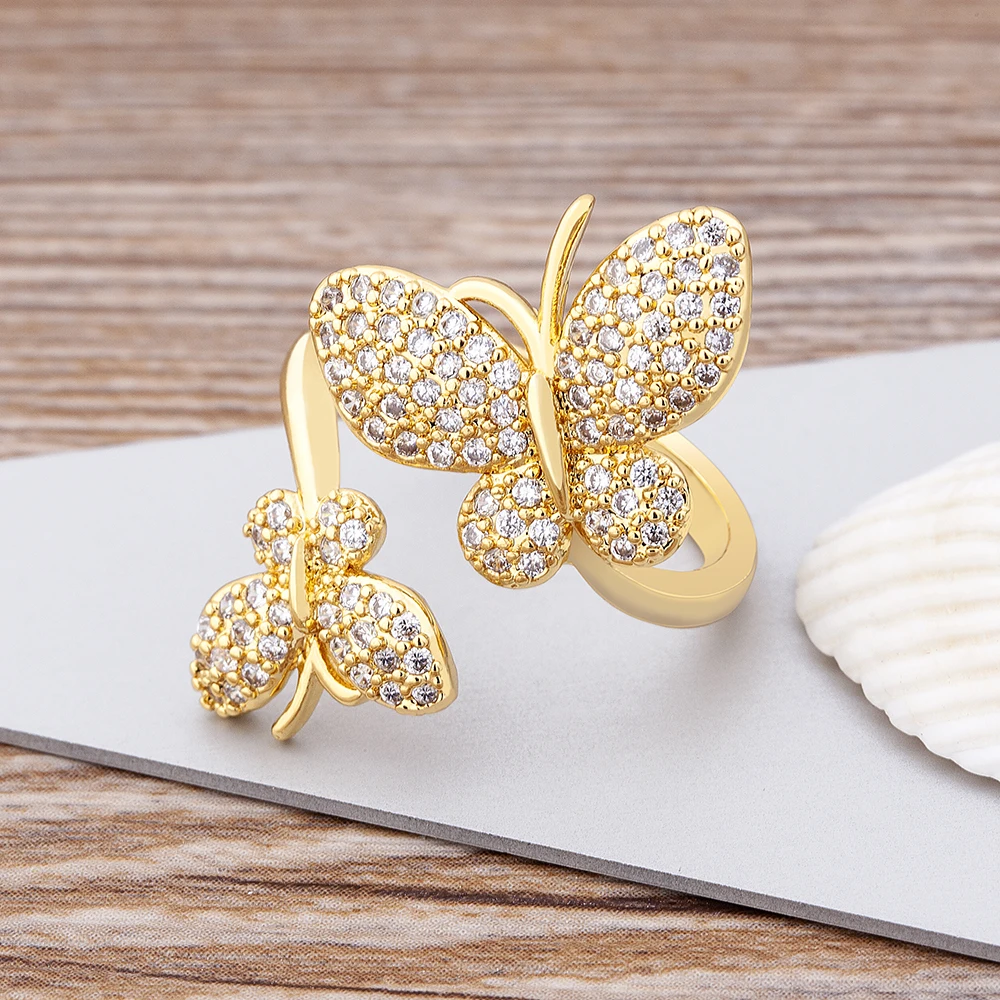 

AIBEF Luxury Copper Zircon Ladies Custom Open Easy To Wear Butterfly Gemstone Gold Ring Girl Wedding Birthday Party Banquet Gift