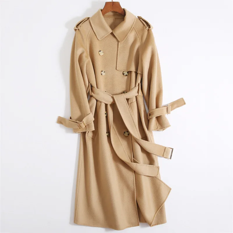 High-end Europe 100% Wool Long Coat 2019 New Autumn and Winter Cashmere Coat Women OL Jackets Fashion Woolen Coat NS1431
