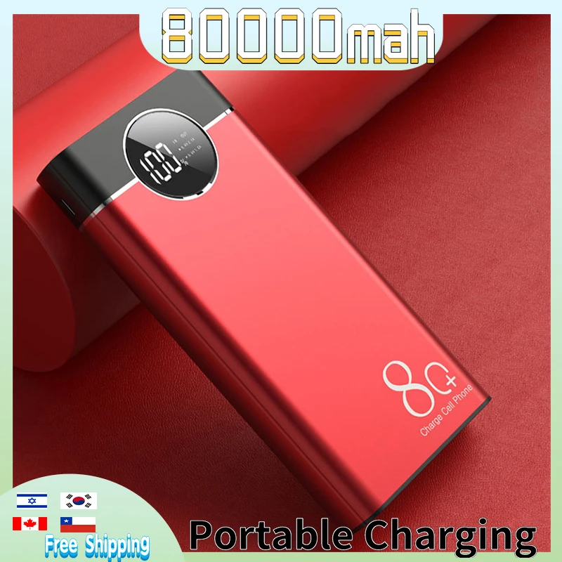 wireless battery pack Power Bank 80000mAh Large Capacity Portable Charger Fast Charging Digital Display External Battery for Xiaomi IPhone Samsung smart power bank