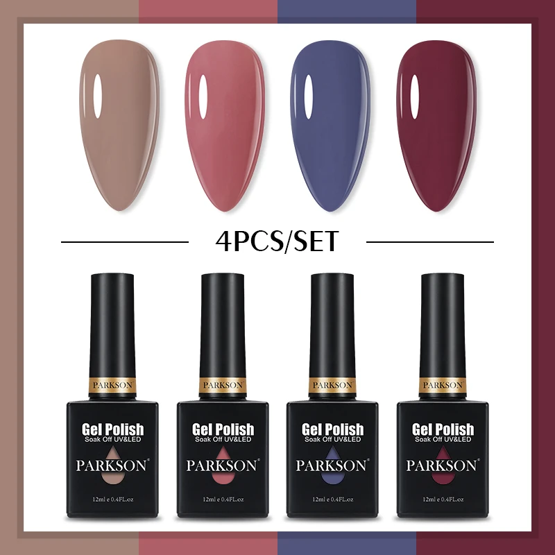 

Parkson 12ml Gel Nail Polish Set 4PCS/Kit Soak Off UV LED Nail Varnish Red Nude Color Long Lasting Lacquer Nail Art Manicure