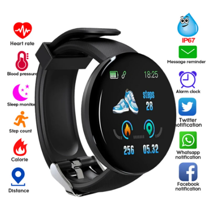 Смарт-часы с Bluetooth D18, пульсометр, кровяный монитор, Смарт-часы, фитнес-трекер, Детские Женские Смарт-часы для Android, IOS, умные часы