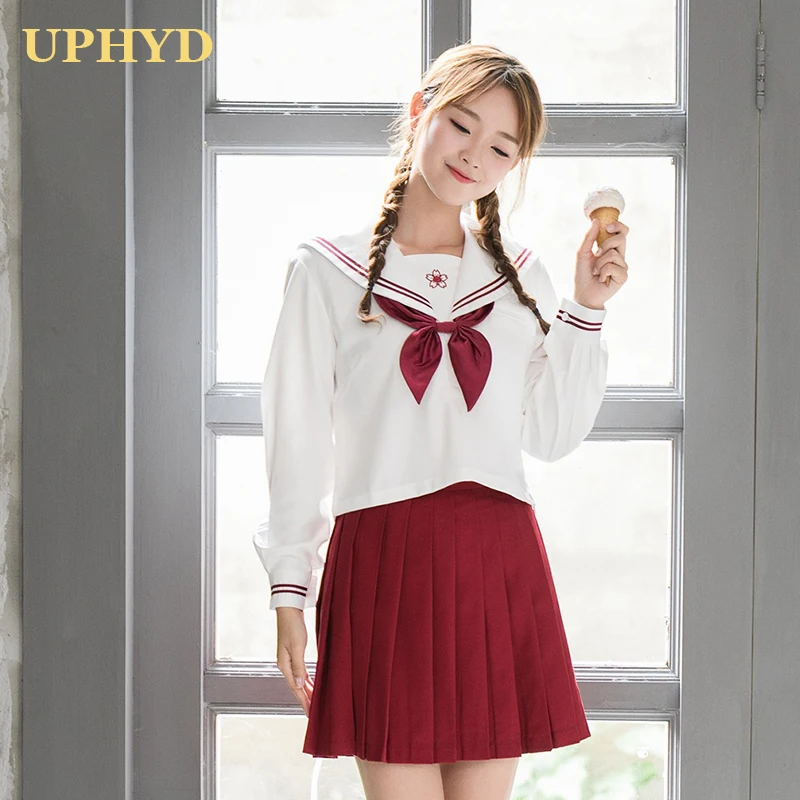 UPHYD Sakura вышитые японские JK наборы школьная форма для девочек с длинным рукавом