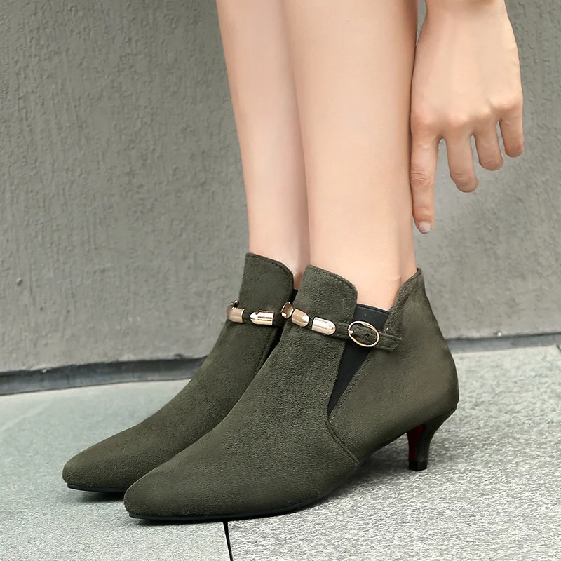 Botas de estilo Retro para mujer, botines con hebilla a la moda, color gris,  rojo y verde, talla grande|Botas hasta el tobillo| - AliExpress
