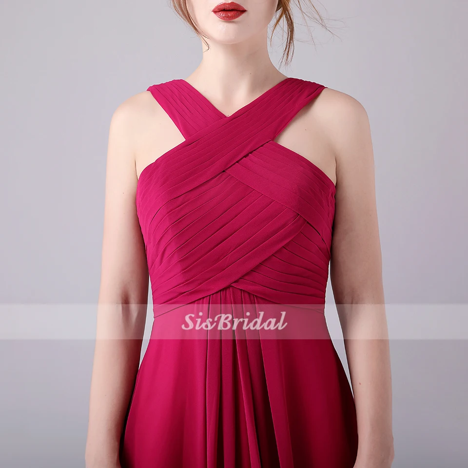 A-Line Высокая шея Длина пола шифон платье невесты с рюшами Ruched