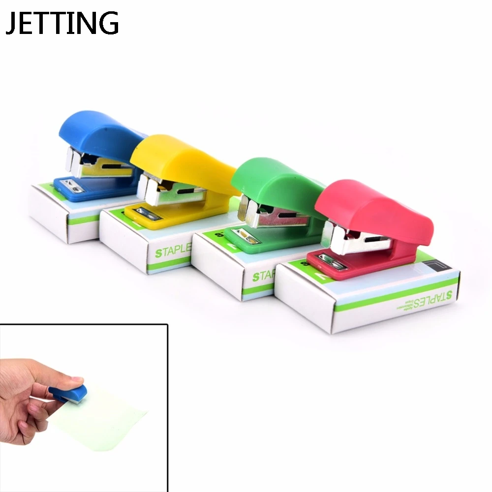 JETTING Mini Stapler Candy Solid Color Plastic Fastener Paper Stapler Manual Stapler No. 10 Staples Set Random 1set Stapler