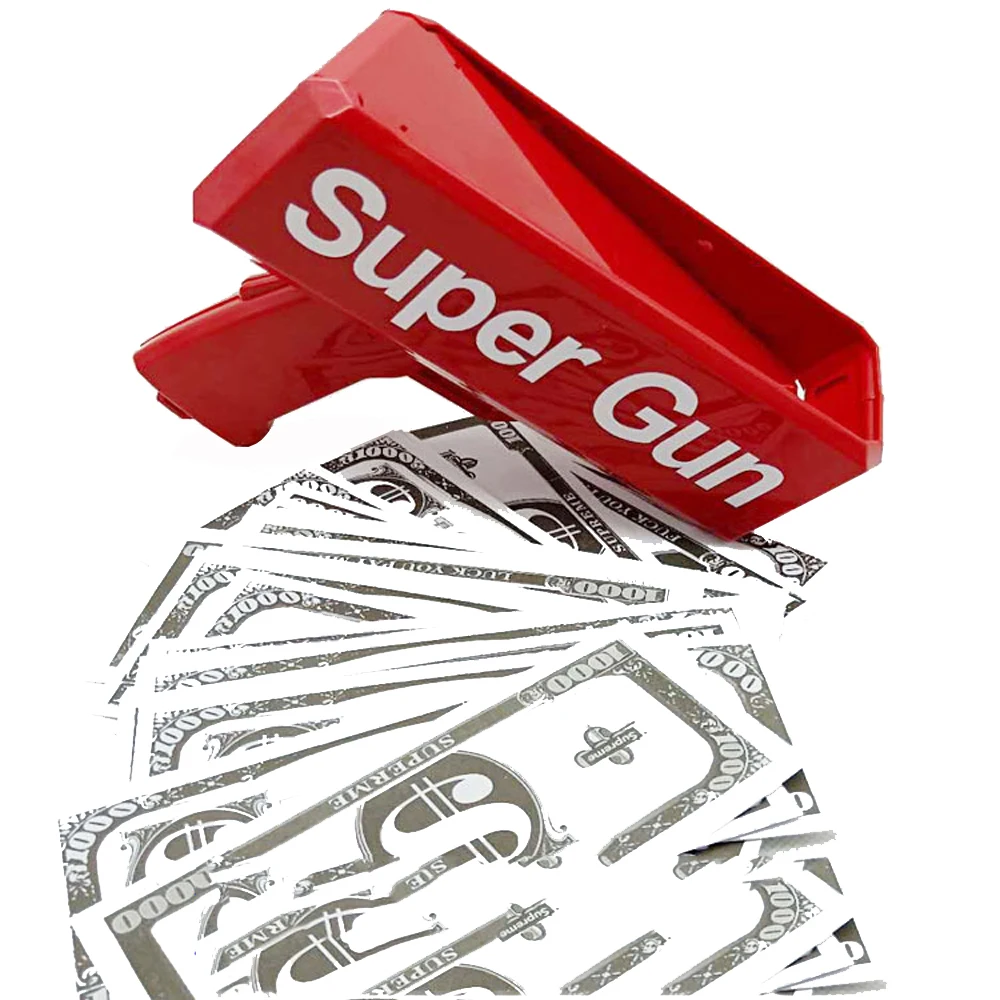 Make It Rain Money Gun Red Cash Super Gun Toys 100 шт банкнот Бар ночной клуб Вечерние игры на открытом воздухе Забавный модный подарок пистолет игрушки